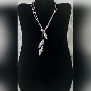 New Handmade Silver Pearl & Light Purple Leather 3-Way Necklace